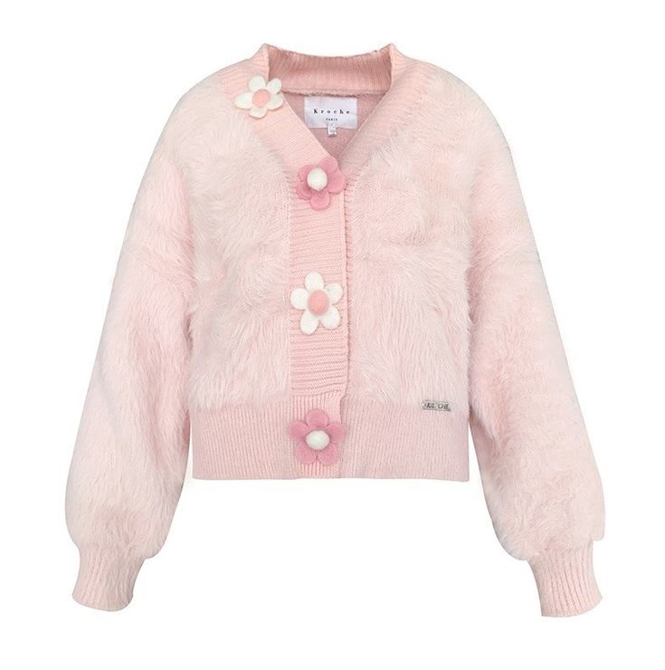 Cardigan Fluffy Bunga Pink
