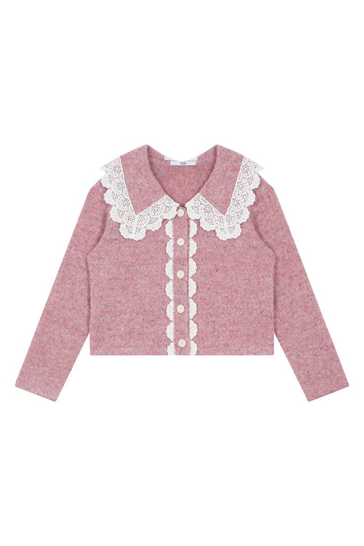 Cardigan Renda Collar Pink